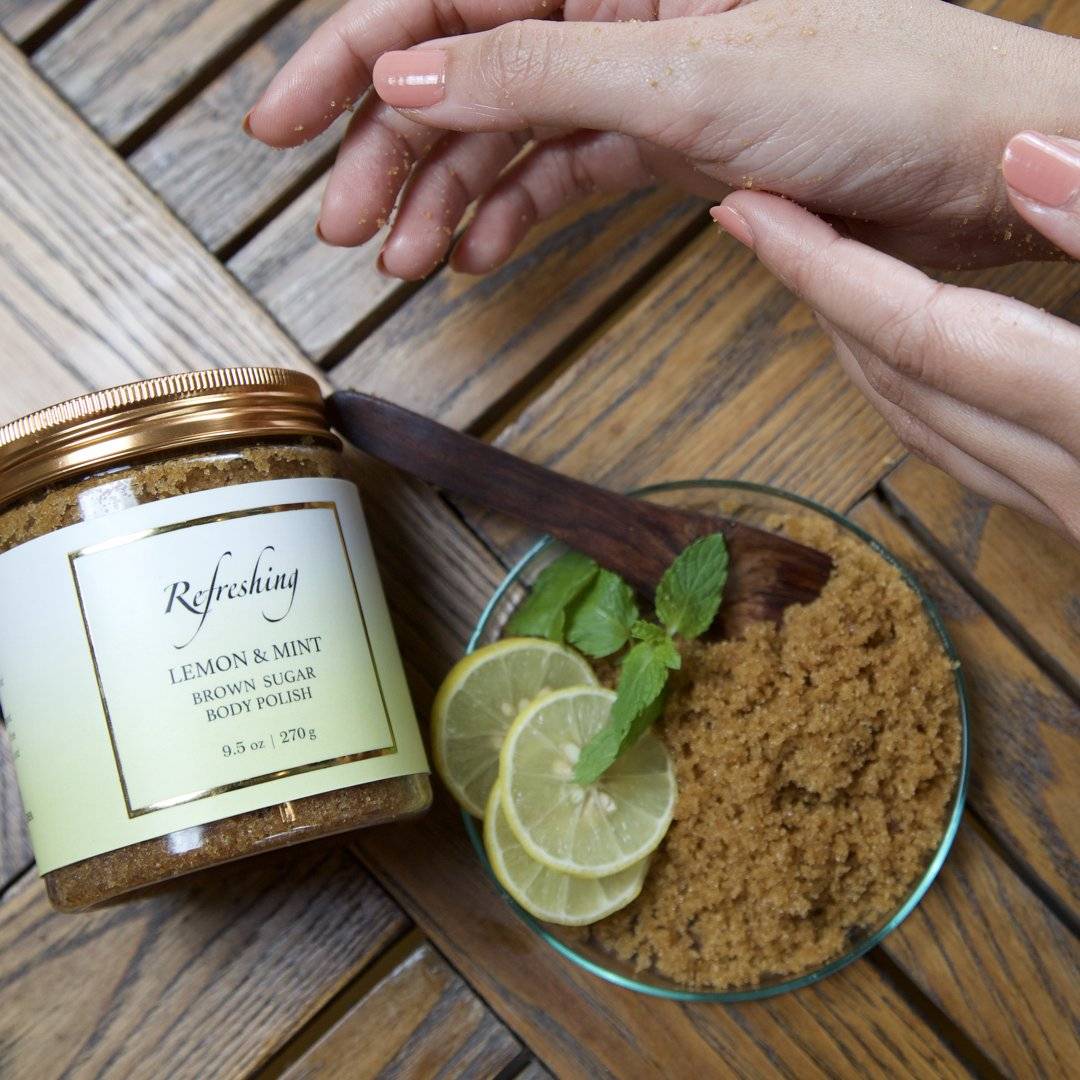 Refreshing Lemon & Mint Brown cane Sugar Polish Body Scrub-RAS Luxury Oils India-body scrub