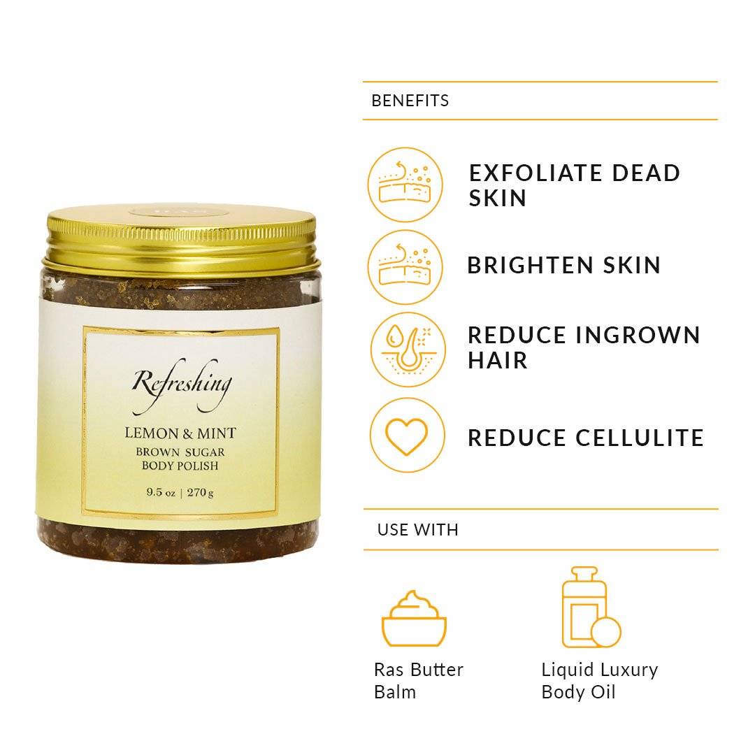 Refreshing Lemon & Mint Brown cane Sugar Polish Body Scrub-RAS Luxury Oils India-body scrub