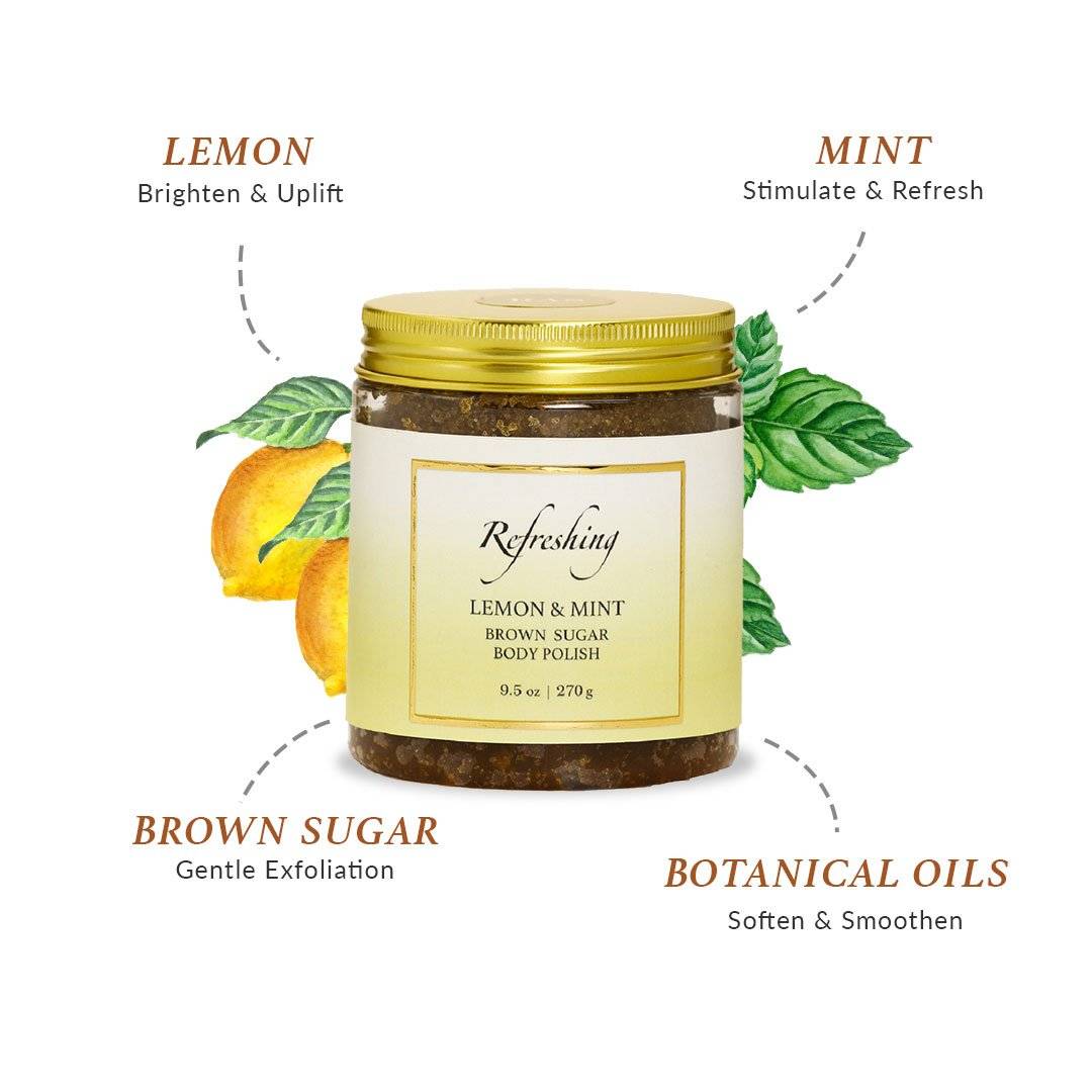 Refreshing Lemon & Mint Brown cane Sugar Polish Body Scrub-RAS Luxury Oils India-body scrub